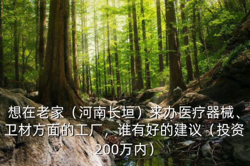想在老家（河南長(zhǎng)垣）來(lái)辦醫(yī)療器械、衛(wèi)材方面的工廠，誰(shuí)有好的建議（投資200萬(wàn)內(nèi)）
