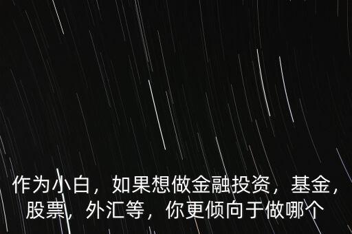 作為小白，如果想做金融投資，基金，股票，外匯等，你更傾向于做哪個(gè)