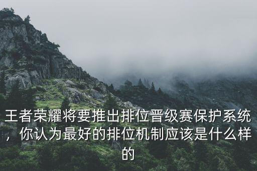 王者榮耀將要推出排位晉級(jí)賽保護(hù)系統(tǒng)，你認(rèn)為最好的排位機(jī)制應(yīng)該是什么樣的