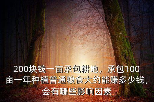 200塊錢一畝承包耕地，承包100畝一年種植普通糧食大約能賺多少錢，會(huì)有哪些影響因素