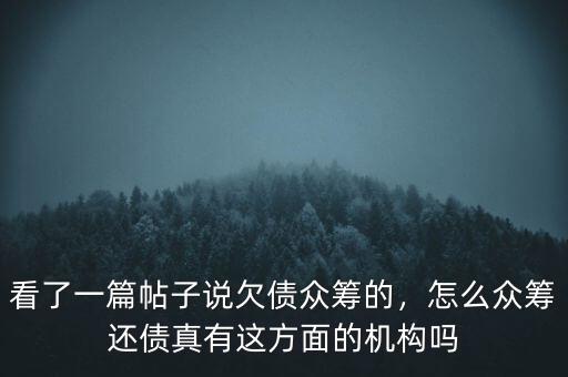 看了一篇帖子說欠債眾籌的，怎么眾籌還債真有這方面的機(jī)構(gòu)嗎