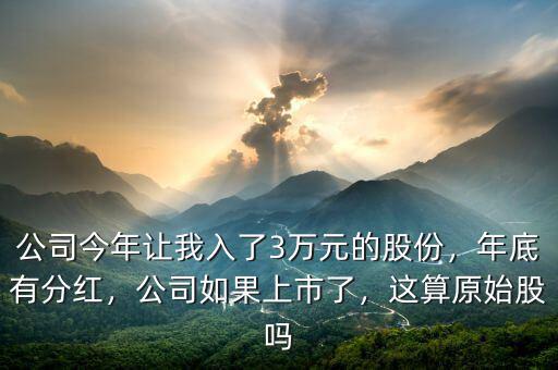 公司今年讓我入了3萬(wàn)元的股份，年底有分紅，公司如果上市了，這算原始股嗎
