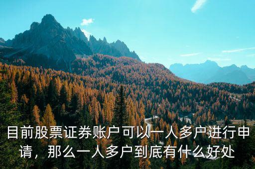 目前股票證券賬戶可以一人多戶進行申請，那么一人多戶到底有什么好處