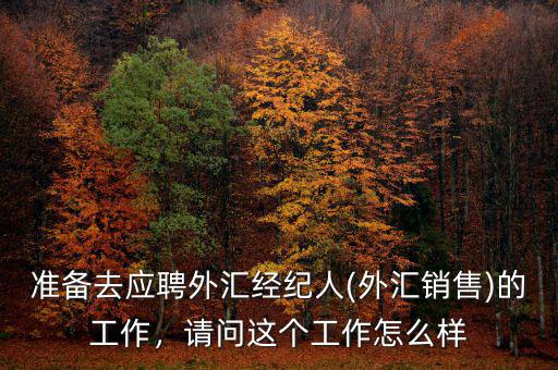 準(zhǔn)備去應(yīng)聘外匯經(jīng)紀(jì)人(外匯銷售)的工作，請(qǐng)問(wèn)這個(gè)工作怎么樣