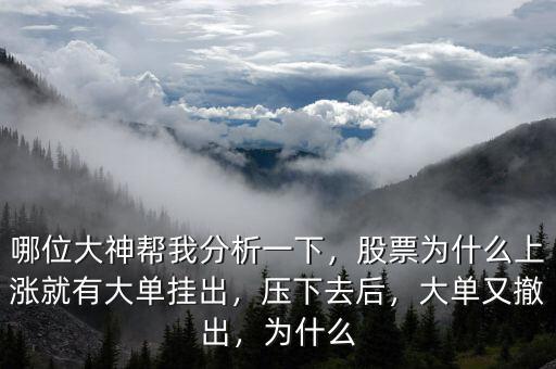 哪位大神幫我分析一下，股票為什么上漲就有大單掛出，壓下去后，大單又撤出，為什么