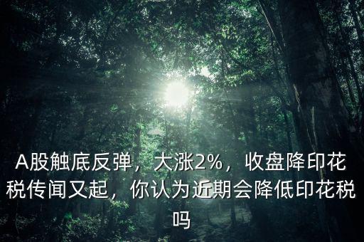 A股觸底反彈，大漲2%，收盤降印花稅傳聞又起，你認為近期會降低印花稅嗎