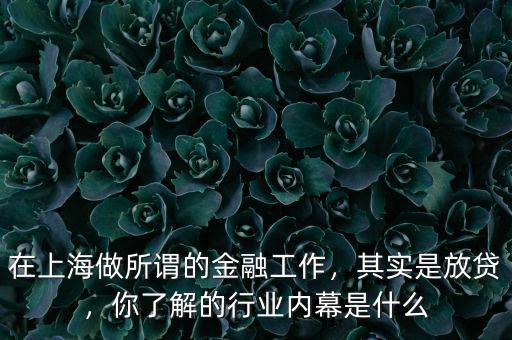 在上海做所謂的金融工作，其實(shí)是放貸，你了解的行業(yè)內(nèi)幕是什么
