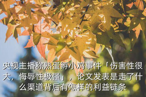 央視主播稱熟蛋孵小雞事件「?jìng)π院艽?，侮辱性極強(qiáng)」，論文發(fā)表是走了什么渠道背后有怎樣的利益鏈條