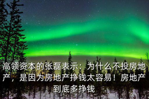 高領(lǐng)資本的張磊表示：為什么不投房地產(chǎn)，是因?yàn)榉康禺a(chǎn)掙錢太容易！房地產(chǎn)到底多掙錢