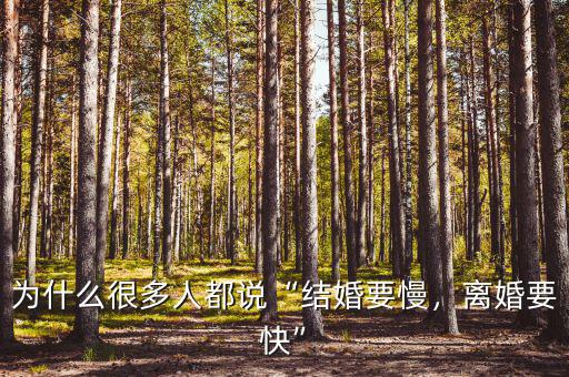 為什么很多人都說“結(jié)婚要慢，離婚要快”