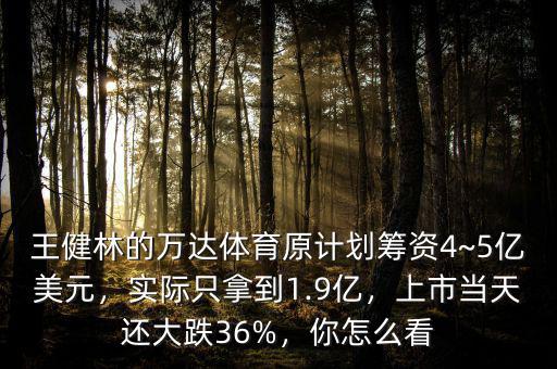 王健林的萬(wàn)達(dá)體育原計(jì)劃籌資4~5億美元，實(shí)際只拿到1.9億，上市當(dāng)天還大跌36%，你怎么看