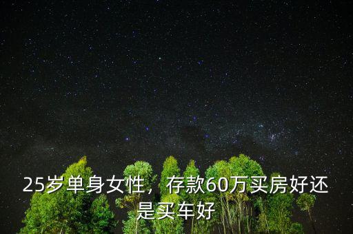25歲單身女性，存款60萬買房好還是買車好