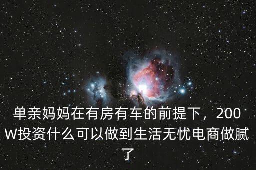 單親媽媽在有房有車的前提下，200W投資什么可以做到生活無憂電商做膩了