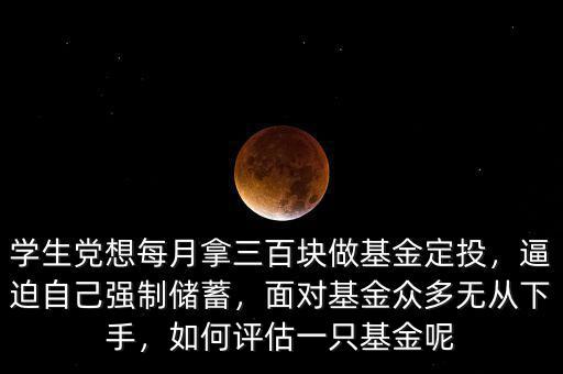 學(xué)生黨想每月拿三百塊做基金定投，逼迫自己強(qiáng)制儲(chǔ)蓄，面對(duì)基金眾多無(wú)從下手，如何評(píng)估一只基金呢