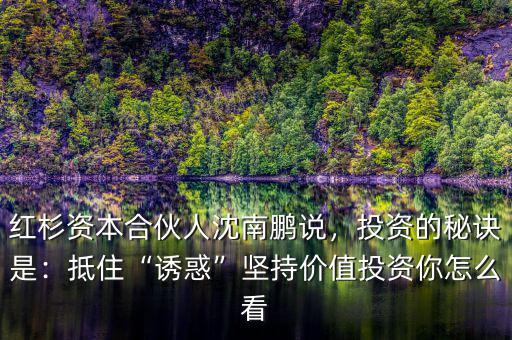 紅杉資本合伙人沈南鵬說(shuō)，投資的秘訣是：抵住“誘惑”堅(jiān)持價(jià)值投資你怎么看