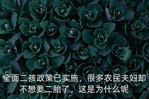 全面二孩政策已實施，很多農(nóng)民夫婦卻不想要二胎了，這是為什么呢