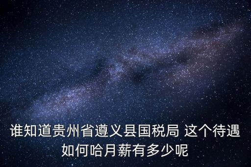 貴州地稅待遇如何，誰知道貴州省遵義縣國稅局 這個待遇如何哈月薪有多少呢