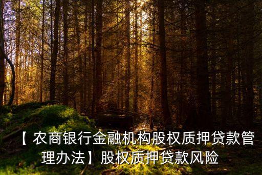 【 農(nóng)商銀行金融機構(gòu)股權(quán)質(zhì)押貸款管理辦法】股權(quán)質(zhì)押貸款風(fēng)險