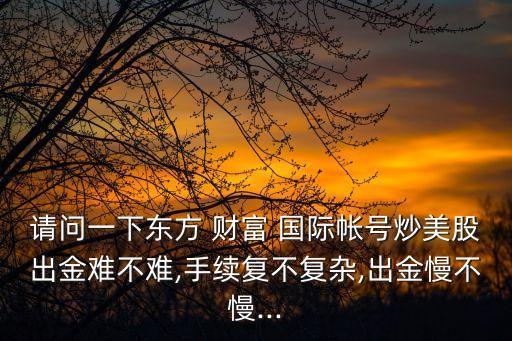 請問一下東方 財富 國際帳號炒美股出金難不難,手續(xù)復不復雜,出金慢不慢...