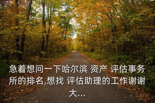 急著想問(wèn)一下哈爾濱 資產(chǎn) 評(píng)估事務(wù)所的排名,想找 評(píng)估助理的工作謝謝大...