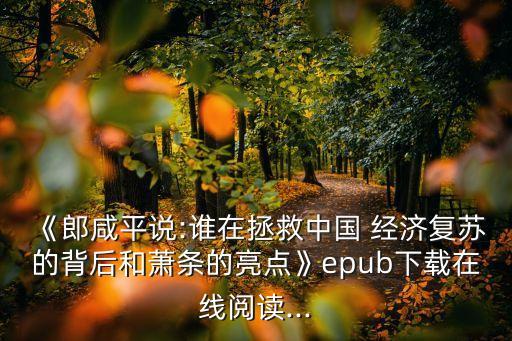 《郎咸平說:誰在拯救中國 經(jīng)濟(jì)復(fù)蘇的背后和蕭條的亮點》epub下載在線閱讀...