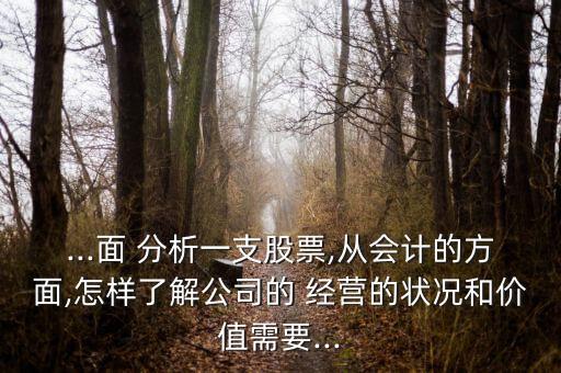 ...面 分析一支股票,從會(huì)計(jì)的方面,怎樣了解公司的 經(jīng)營(yíng)的狀況和價(jià)值需要...