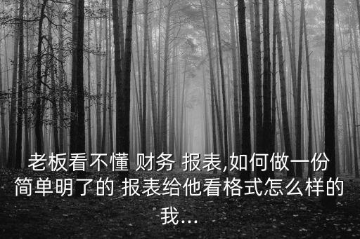 老板看不懂 財務 報表,如何做一份簡單明了的 報表給他看格式怎么樣的我...