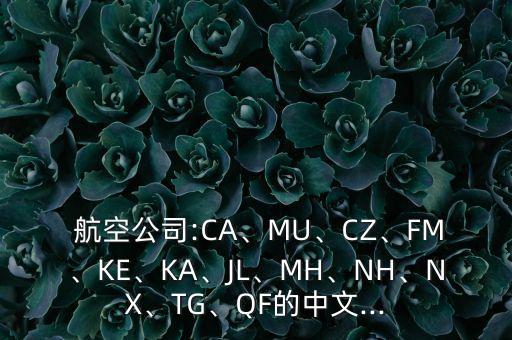  航空公司:CA、MU、CZ、FM、KE、KA、JL、MH、NH、NX、TG、QF的中文...