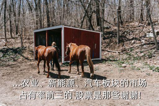 ...農(nóng)業(yè)、新能源、汽車板塊的市場占有率前三的 股票是那些謝謝!