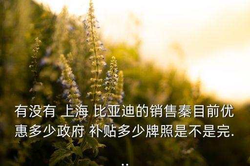 有沒有 上海 比亞迪的銷售秦目前優(yōu)惠多少政府 補(bǔ)貼多少牌照是不是完...