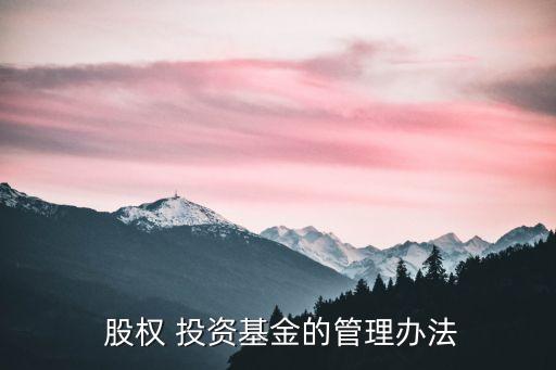  股權(quán) 投資基金的管理辦法