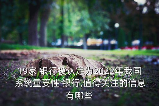 19家 銀行被認定為2022年我國 系統(tǒng)重要性 銀行,值得關(guān)注的信息有哪些