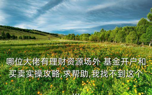哪位大佬有理財(cái)資源場外 基金開戶和買賣實(shí)操攻略,求幫助,我找不到這個(gè)...