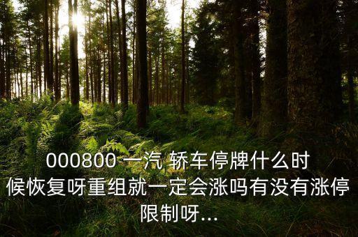 000800 一汽 轎車停牌什么時候恢復呀重組就一定會漲嗎有沒有漲停限制呀...
