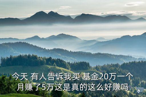 今天 有人告訴我買(mǎi) 基金20萬(wàn)一個(gè)月賺了5萬(wàn)這是真的這么好賺嗎