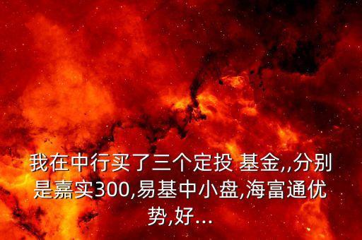我在中行買了三個定投 基金,,分別是嘉實300,易基中小盤,海富通優(yōu)勢,好...