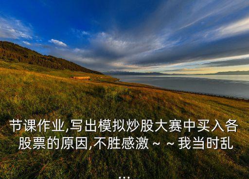 節(jié)課作業(yè),寫(xiě)出模擬炒股大賽中買(mǎi)入各 股票的原因,不勝感激～～我當(dāng)時(shí)亂...