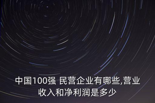 中國100強 民營企業(yè)有哪些,營業(yè)收入和凈利潤是多少