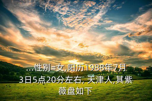 ...性別=女,陽歷1988年7月3日5點(diǎn)20分左右, 天津人,其紫薇盤如下