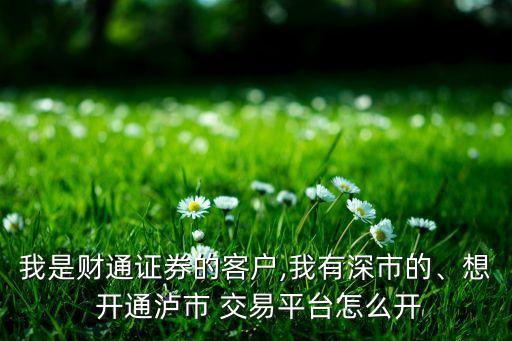 我是財通證券的客戶,我有深市的、想 開通瀘市 交易平臺怎么開