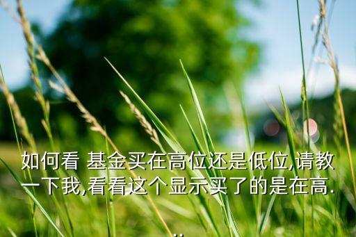 如何看 基金買在高位還是低位,請(qǐng)教一下我,看看這個(gè)顯示買了的是在高...
