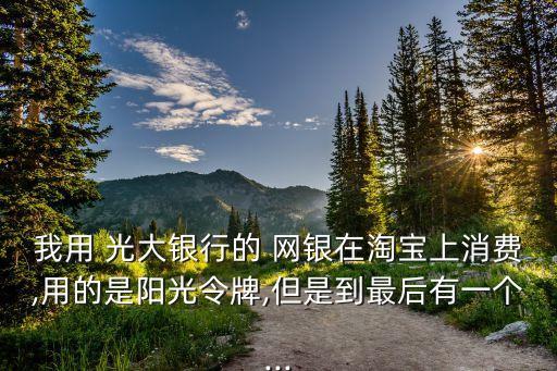 我用 光大銀行的 網(wǎng)銀在淘寶上消費(fèi),用的是陽(yáng)光令牌,但是到最后有一個(gè)...
