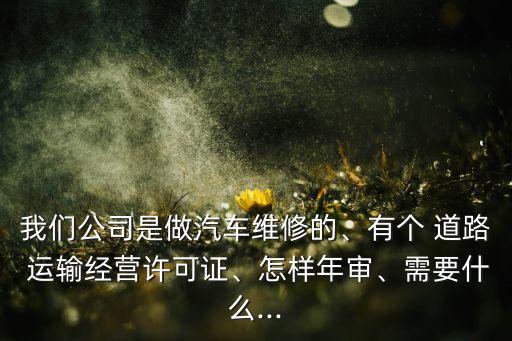 我們公司是做汽車維修的、有個(gè) 道路 運(yùn)輸經(jīng)營(yíng)許可證、怎樣年審、需要什么...