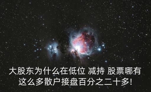 大股東為什么在低位 減持 股票哪有這么多散戶接盤(pán)百分之二十多!