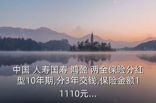 中國 人壽國壽 鴻盈 兩全保險(xiǎn)分紅型10年期,分3年交錢,保險(xiǎn)金額11110元...