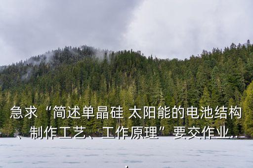 急求“簡述單晶硅 太陽能的電池結(jié)構(gòu)、制作工藝、工作原理”要交作業(yè)...