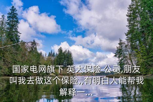 國(guó)家電網(wǎng)旗下 英大保險(xiǎn) 公司,朋友叫我去做這個(gè)保險(xiǎn),,有明白人能幫我解釋一...