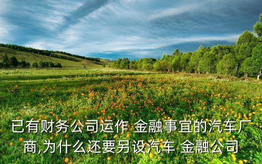 已有財務公司運作 金融事宜的汽車廠商,為什么還要另設汽車 金融公司
