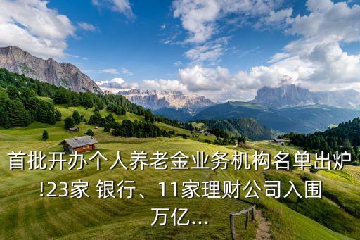 首批開辦個(gè)人養(yǎng)老金業(yè)務(wù)機(jī)構(gòu)名單出爐!23家 銀行、11家理財(cái)公司入圍萬億...