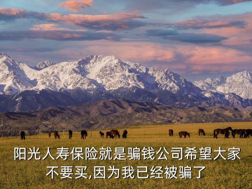  陽(yáng)光人壽保險(xiǎn)就是騙錢公司希望大家不要買,因?yàn)槲乙呀?jīng)被騙了